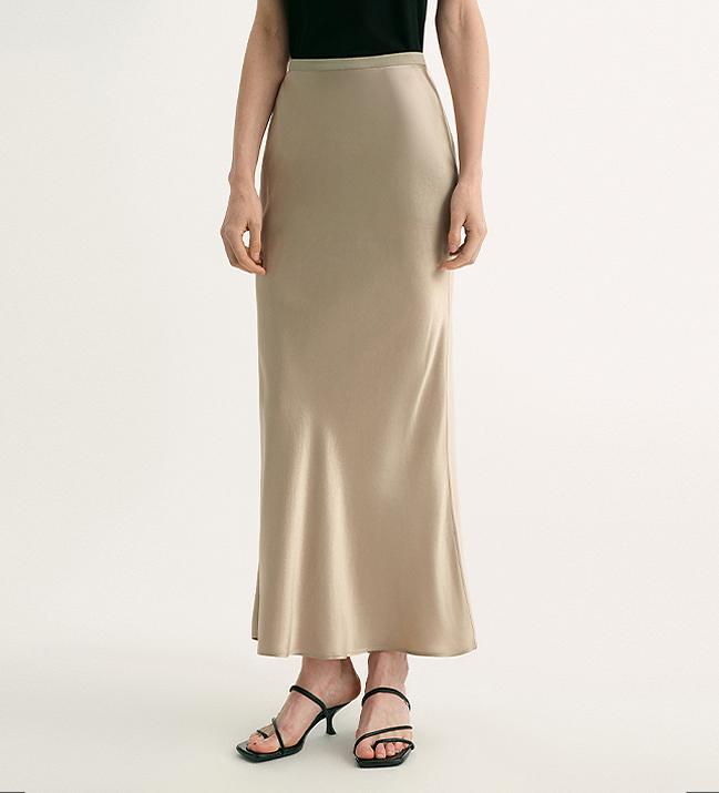 "Extremely luxurious" American EASTMAN acetate glossy bias-cut elegant slim fishtail skirt