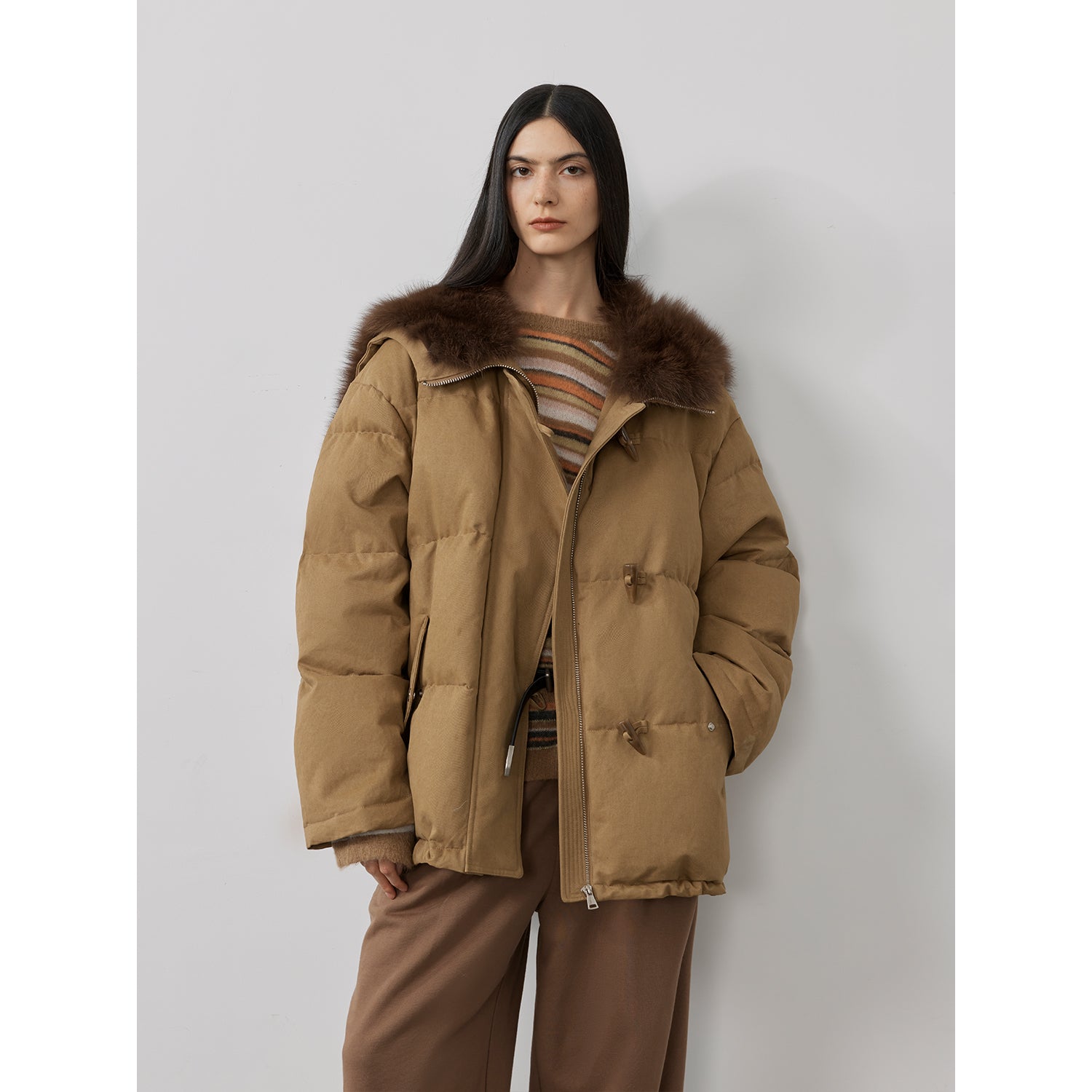 Street Badge fox fur large lapel down Parka Jacket