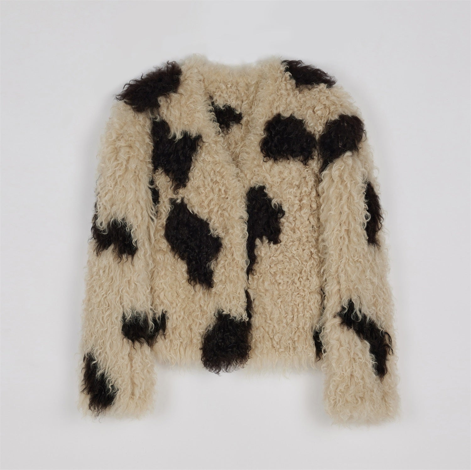 "Fragrant Cream" Upgraded Cow Pattern Sheep Curly Double-sided Braided Fur Jacket