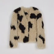 "Fragrant Cream" Upgraded Cow Pattern Sheep Curly Double-sided Braided Fur Jacket