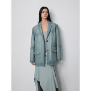Custom-Dyed Washed Spray-Color Goat Leather Genuine Leather Blazer for Women, Vintage-Finish Leather Jacket “Nostalgic Denim”