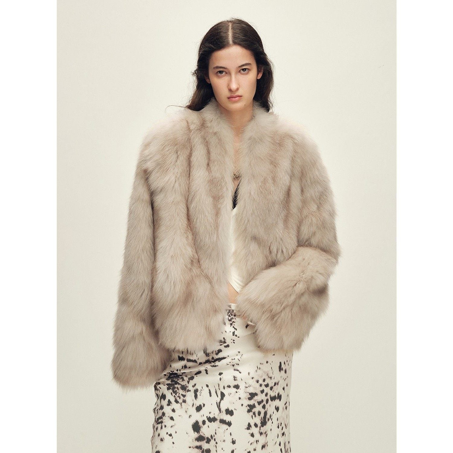 Firelady Fur Women‘s Short Fox Fur Coat | SagaFurs Crown-Grade Ombré Dyed Collar“Chic Sister”