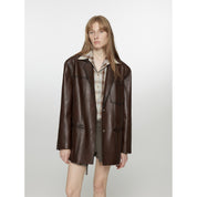 Firelady Fur Women‘s Genuine Lambskin Leather Jacket - Imported Vegetable-Tanned Suede, “Oversized Leather Blazer”