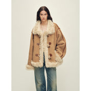 Firelady Fur Women's Shearling Coat | Merino Wool & Curly Toca Trim, Imported Two-Tone Plush Shawl Collar“Galaxy Gala”