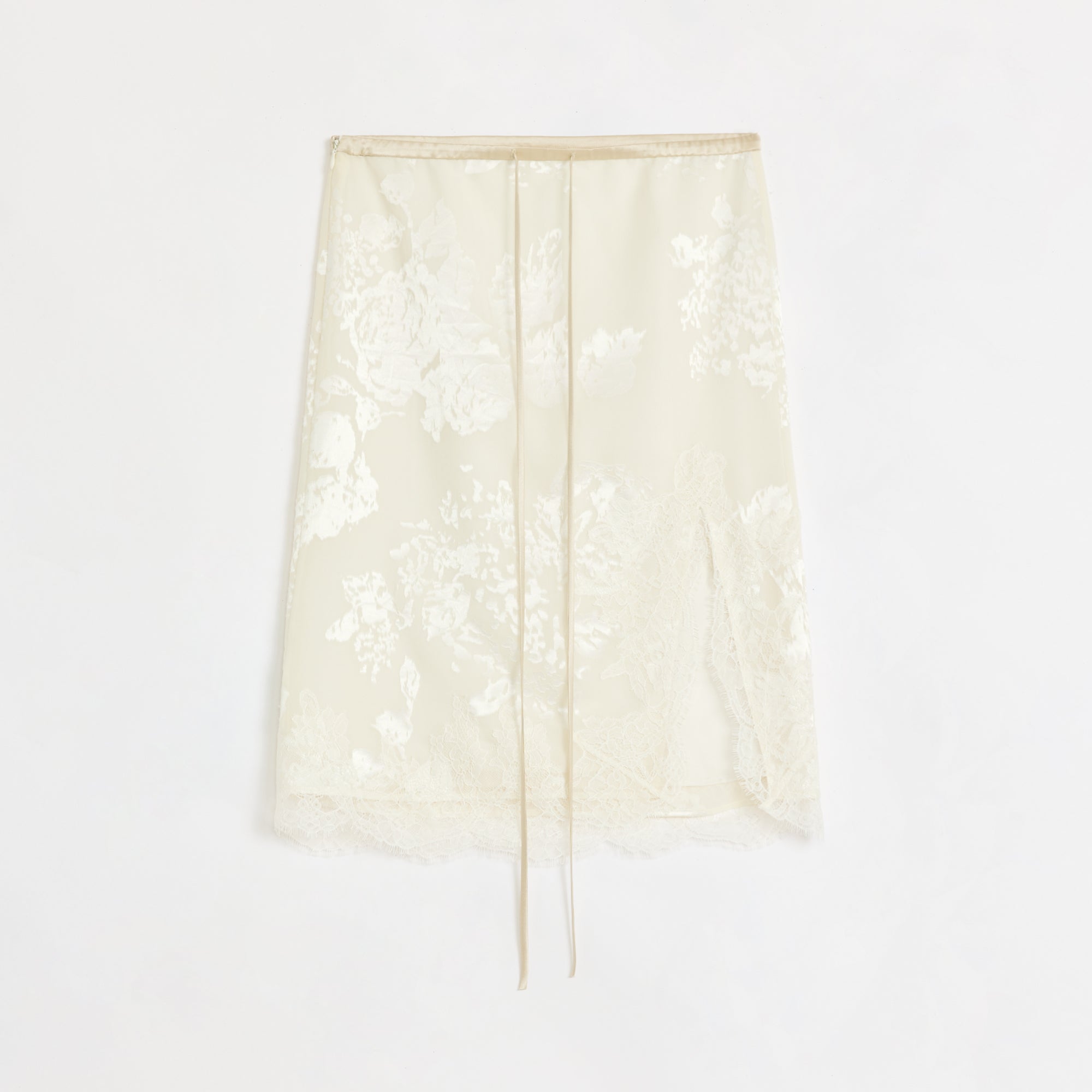 "Lingering Soft Light" Paneled Irregular Lace Straight-Cut Split Skirt