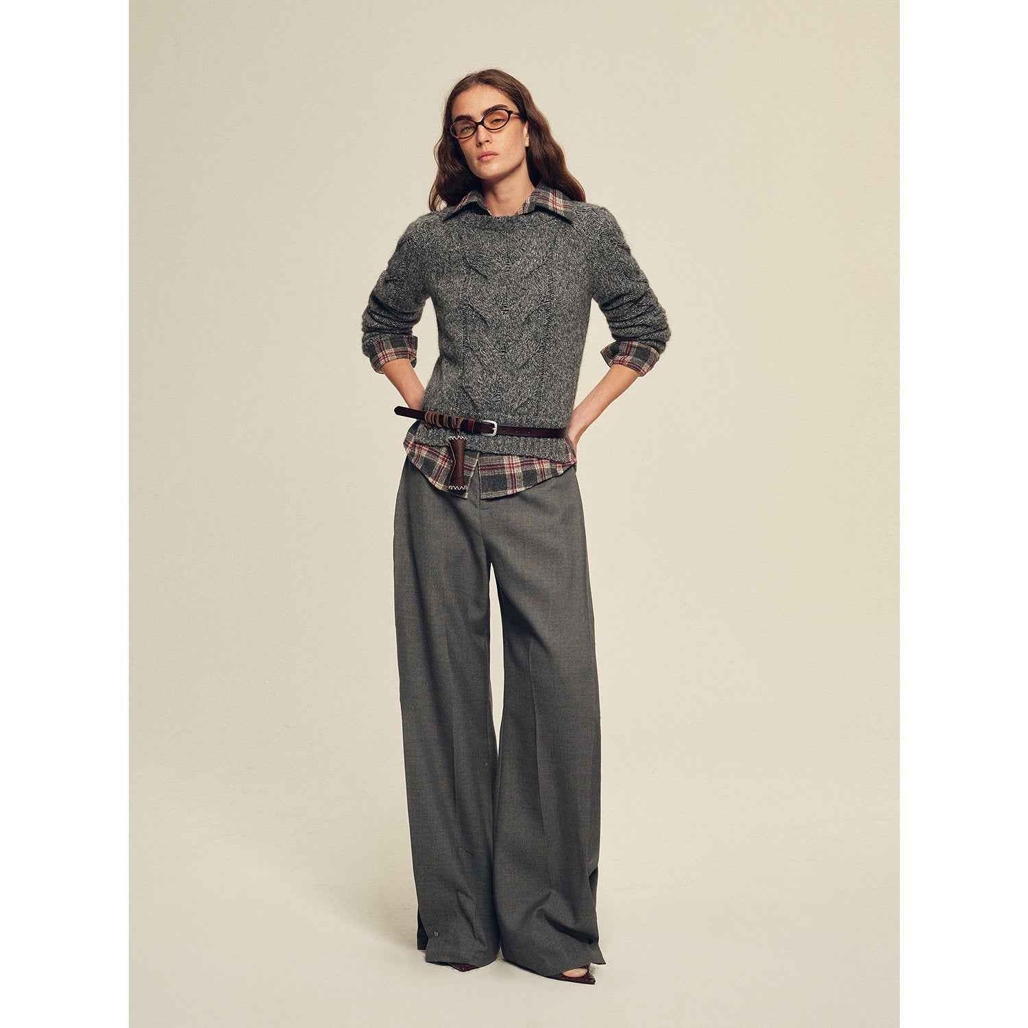 Textured Fine Wool Four-Button Wide-Leg Trousers"Urban Film ”