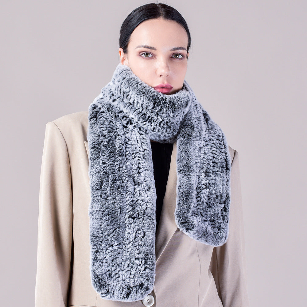 Rex rabbit fur long fur scarf woven double-sided real fur scarf for women