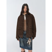 Vintage imported suede sheepskin leather ribbed patchwork jacket "Spring Whisper"