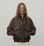 "Loveless Muse" Brown Retro Genuine Leather Jacket Women's Motorcycle Sheep Leather Jacket Short