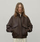 Brown Retro Genuine Leather Jacket Women's Motorcycle Sheep Leather Jacket Short "Loveless Muse"