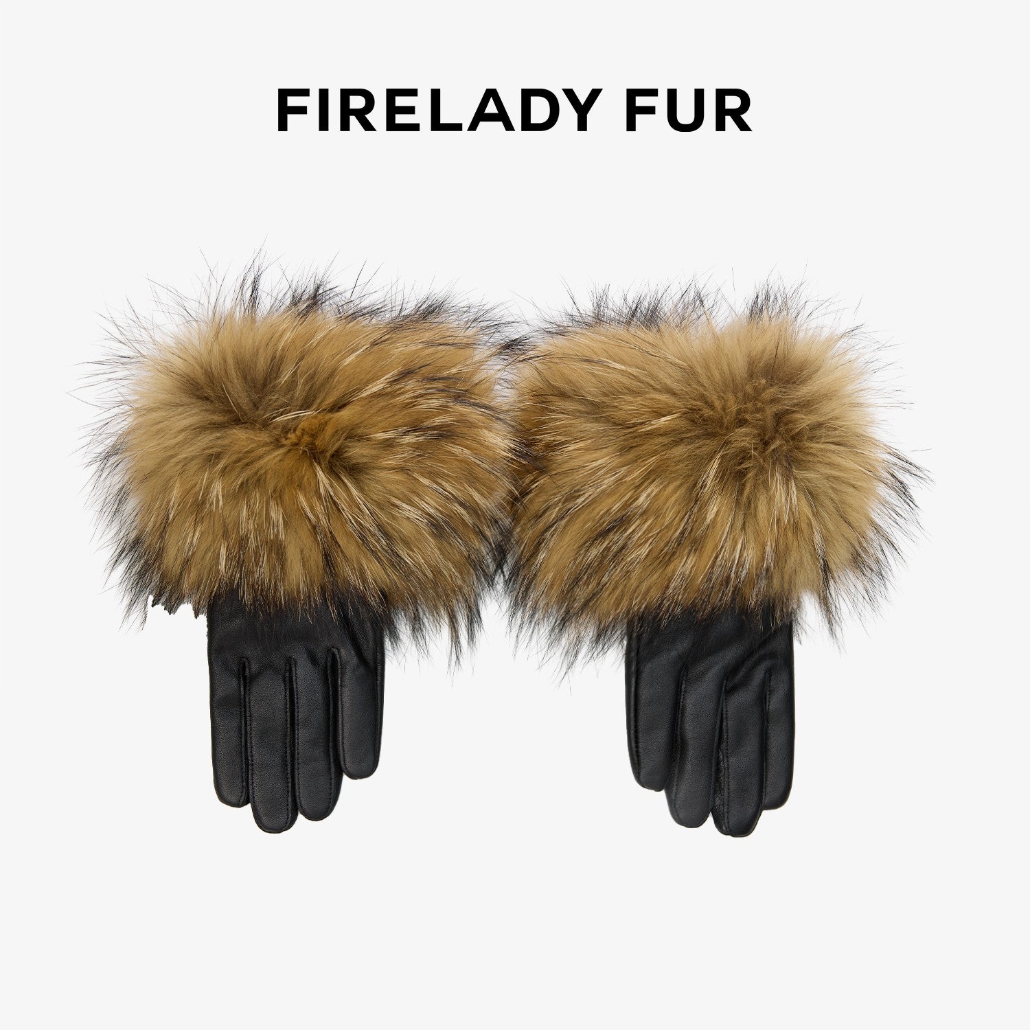 Women's Vintage Raccoon Fur Lightly Coated Genuine Leather Fur Gloves Winter