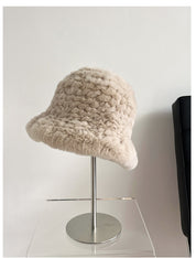 Rex rabbit fur hand-knitted bucket hat