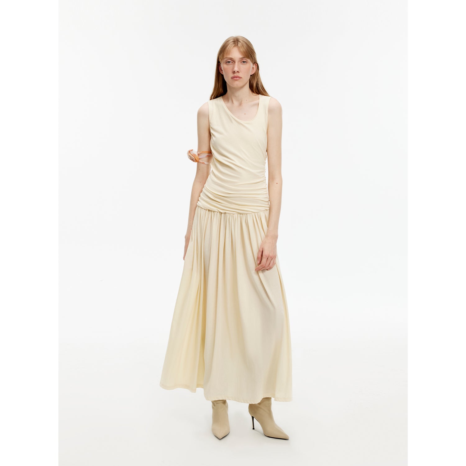 "Casual Commuting" light luxury mercerized cotton special-shaped collar waist irregular lazy long dress