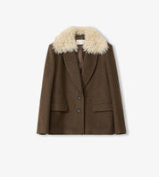 "Vertical Texture" Wool Tweed Coat Detachable Fur Collar Suit Parker