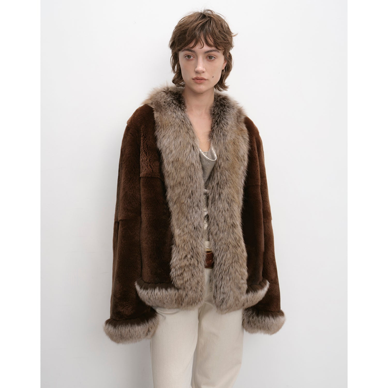 Paris pictorial Vintage two-tone fox fur collar soft otter fur jacket