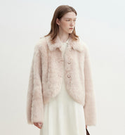 "Autumn Secret" Pink Lapel Tuscan Straight Fur Shearling Short Jacket