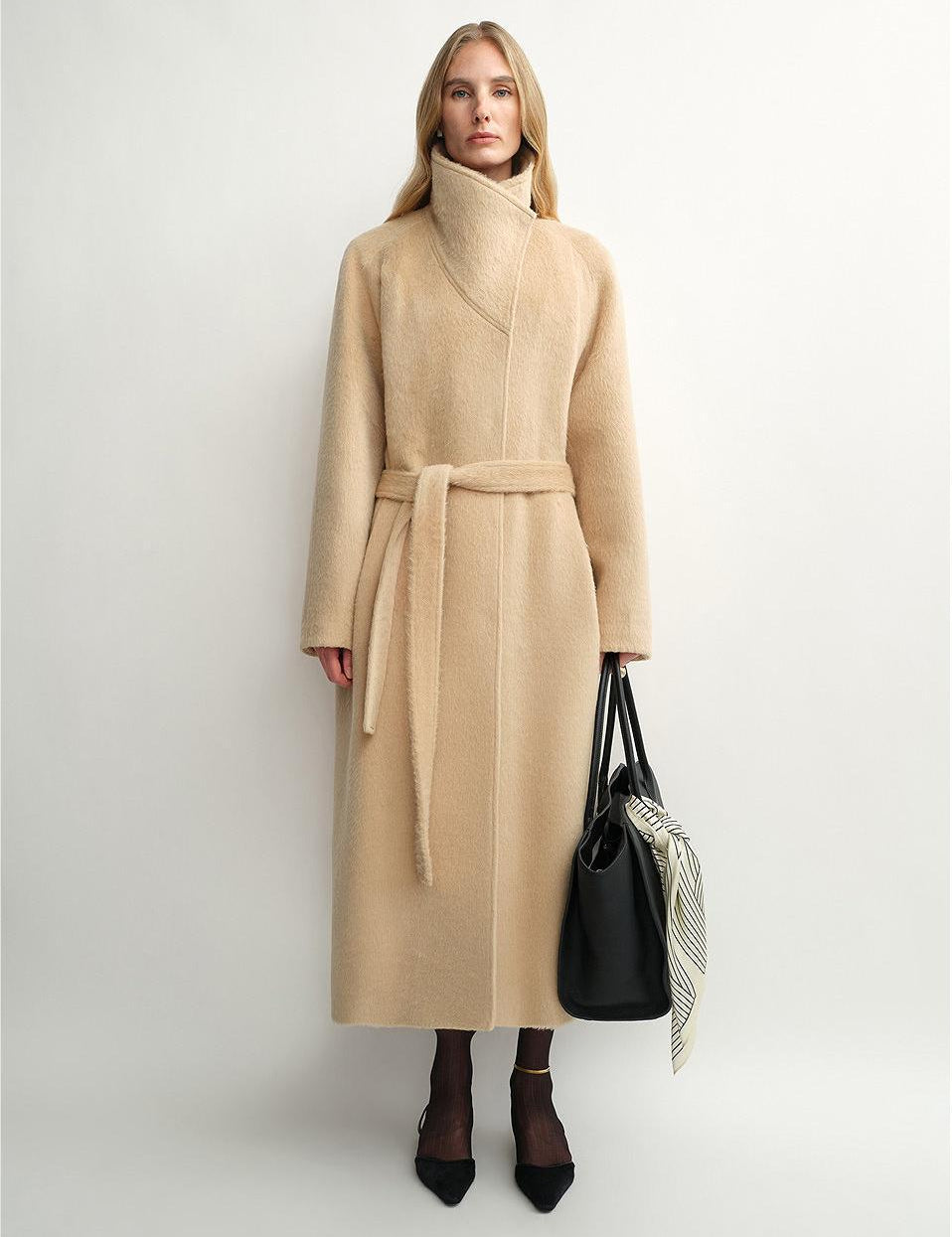 THE ARTM Women's Alpaca Wool Blend Coat - A-Line Lapel Long Coat "Architectural Grace"