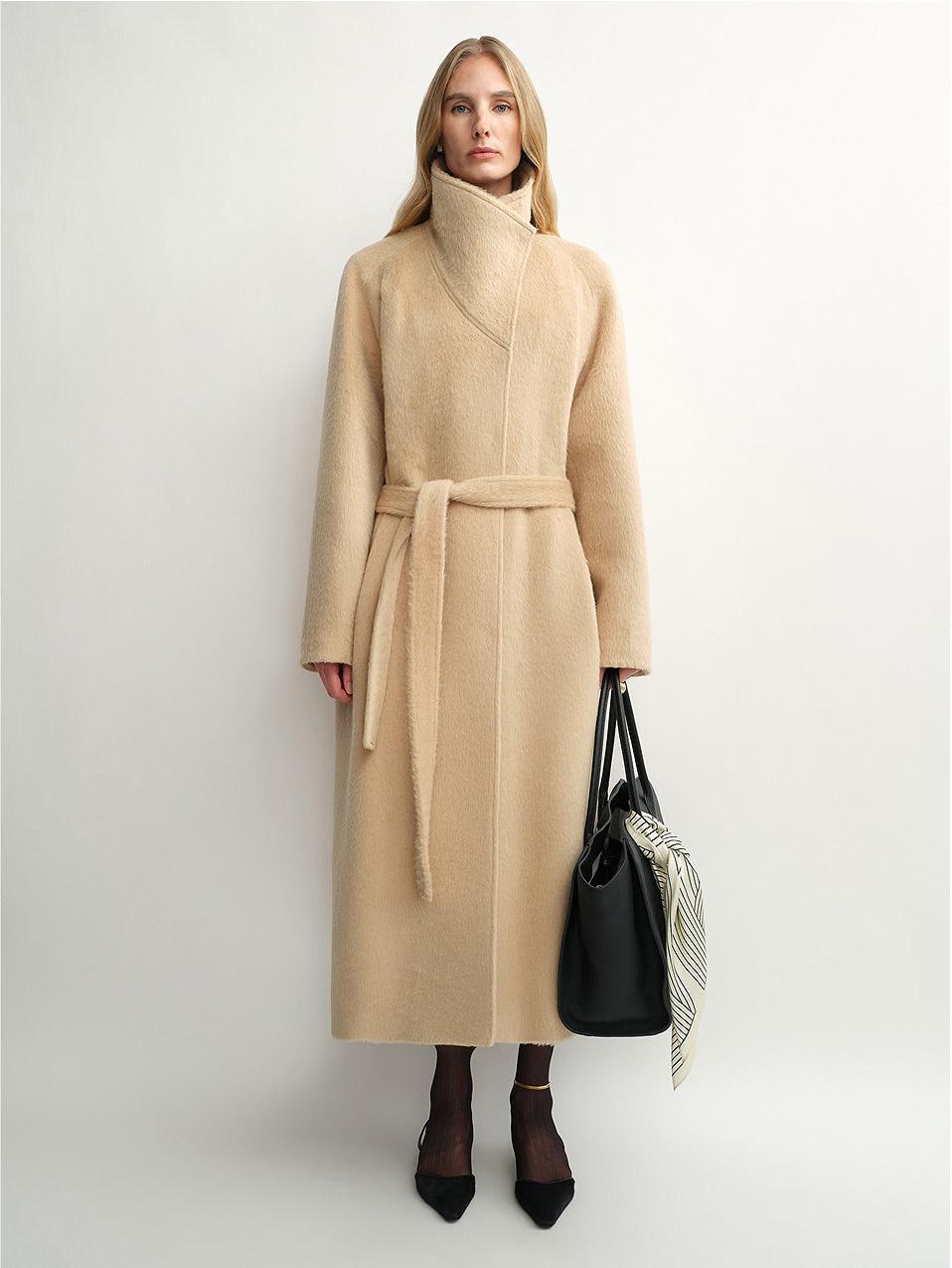 THE ARTM Women's Alpaca Wool Blend Coat - A-Line Lapel Long Coat "Architectural Grace"