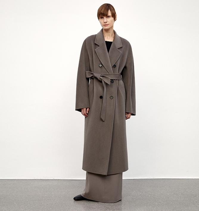 "Desert Mirage"Double-Breasted Coat with Shoulder Seam and Slight Cocoon Shape