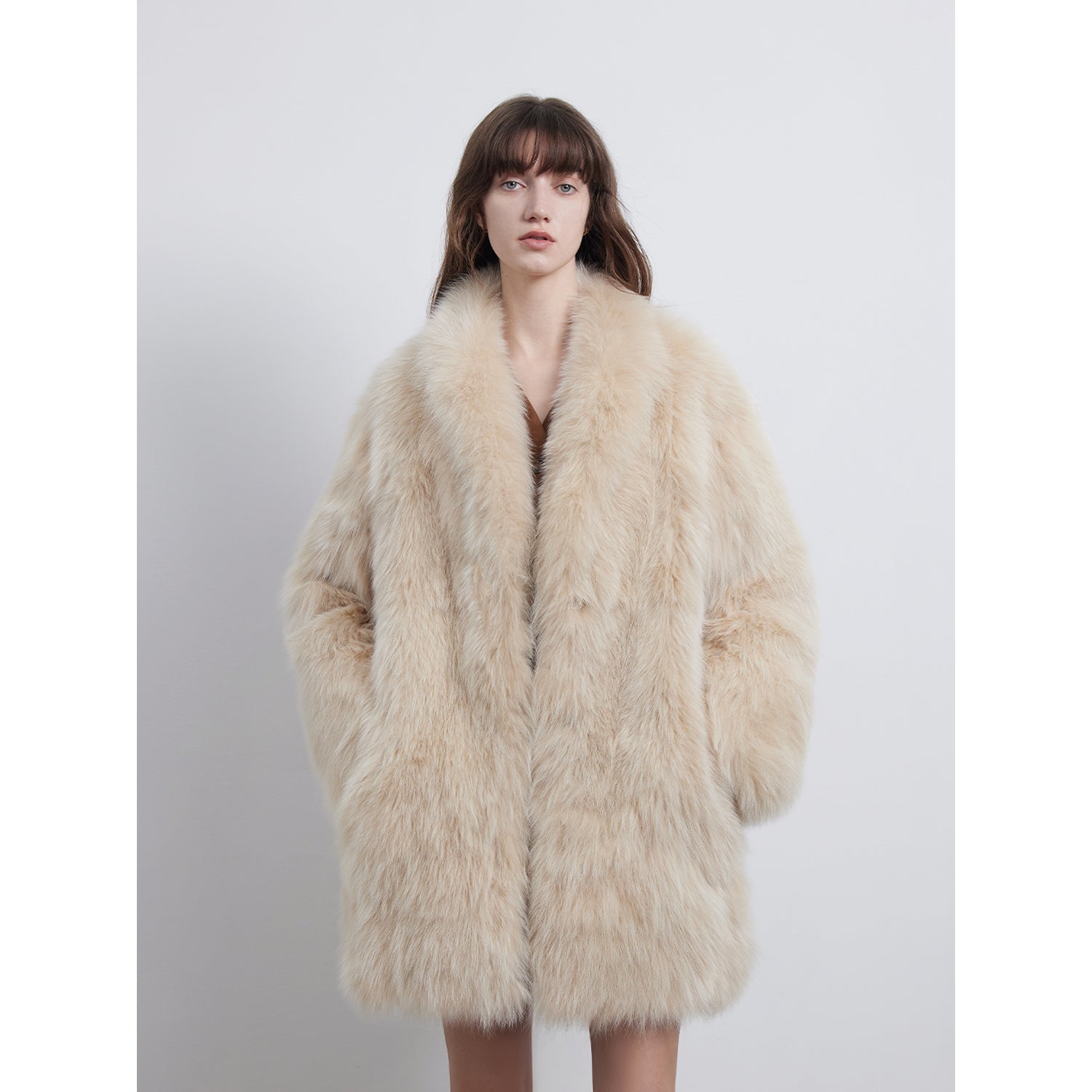 Fireladyfur Women's Mid-Length Fox Fur Coat“Light Years Away