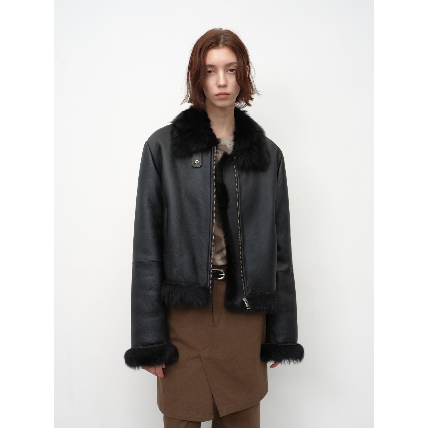"Luxury and Elegance" motorcycle style Tuscan sheepskin short fur coat for women