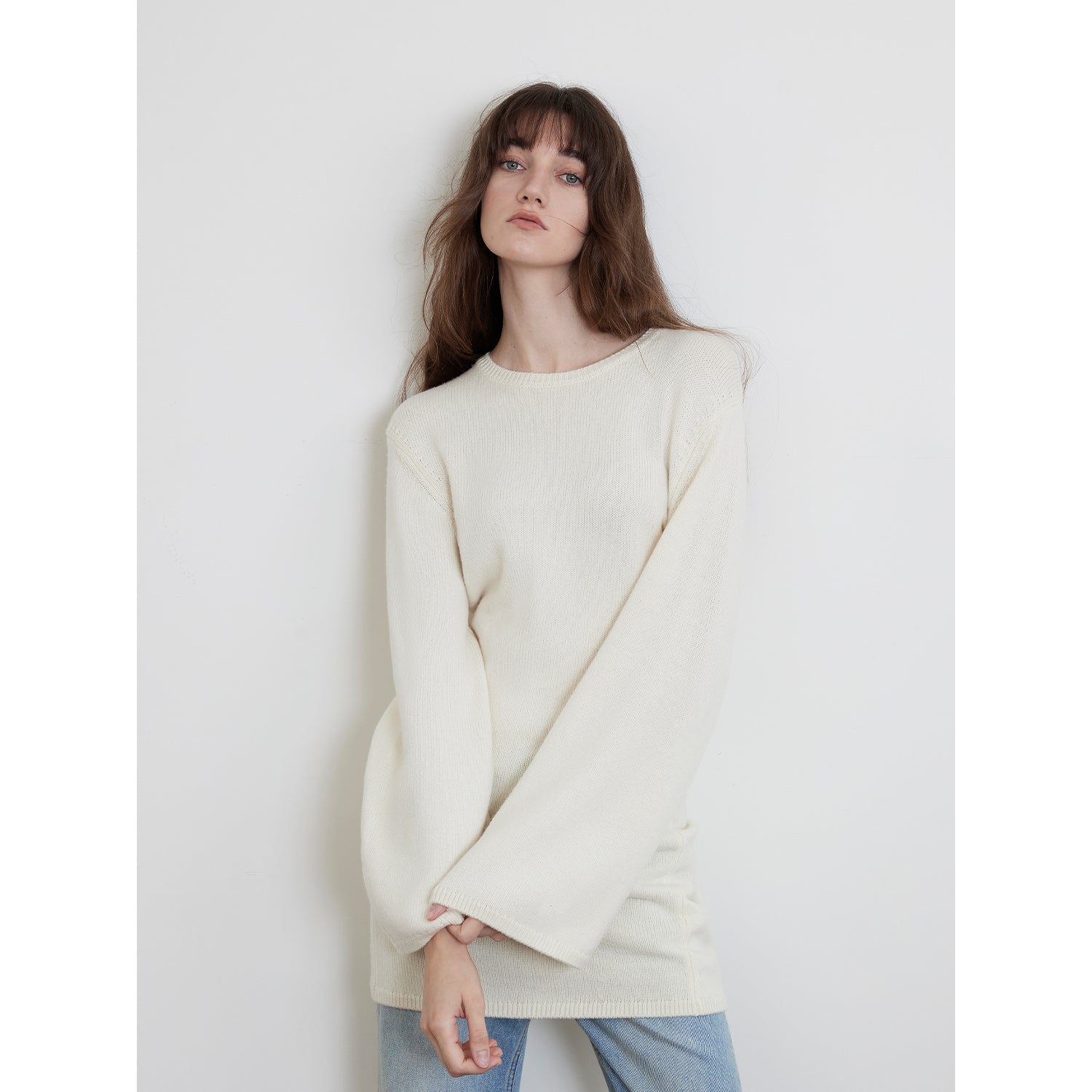 "Autumn Sweet Cheese" merino wool fashionable waist slimming trumpet sleeve sweater for women