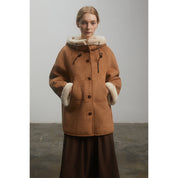 Danish Winter Shearling Coat Hooded Short Style