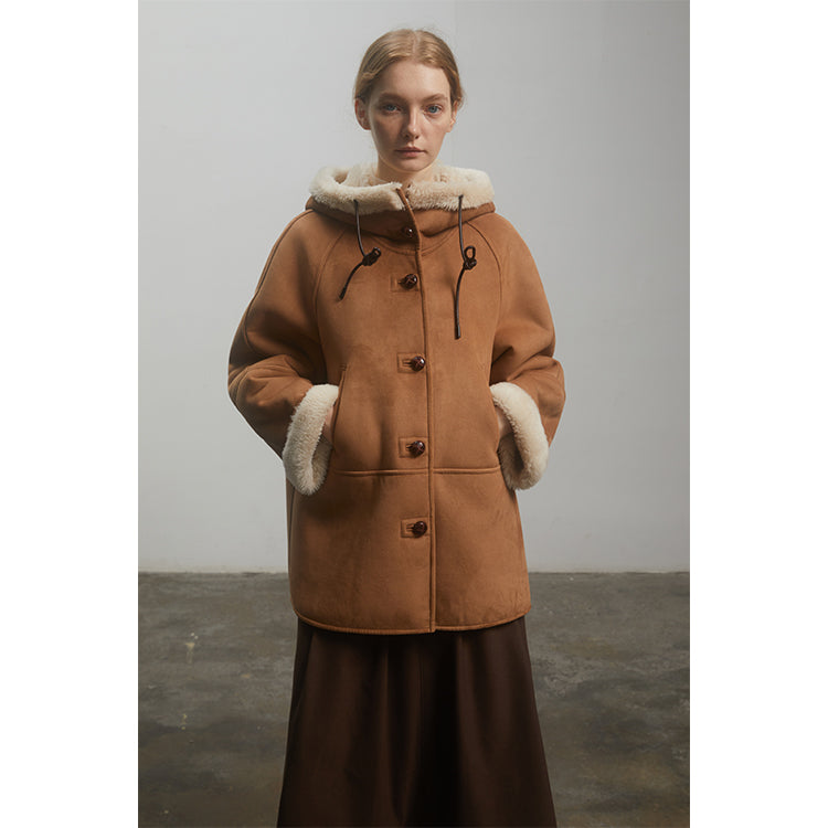 Danish Winter Shearling Coat Hooded Short Style