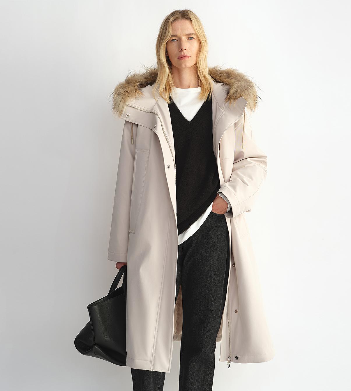 Removable raccoon fur collar 90 white velvet parka women's double zipper coat