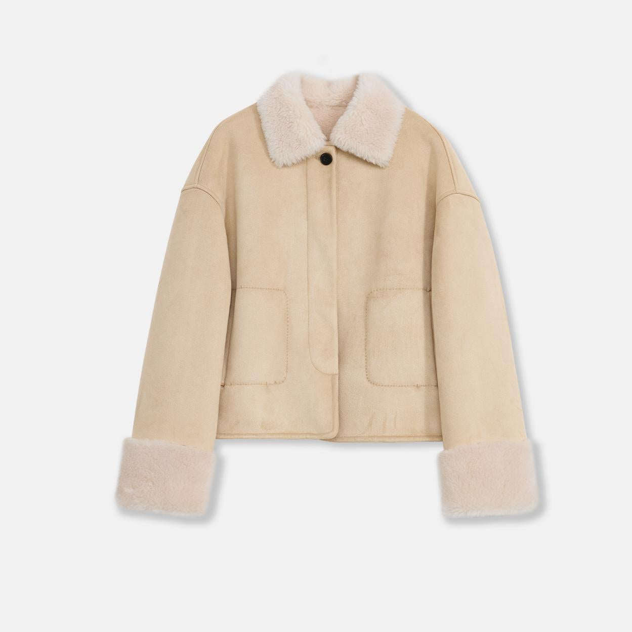 Slightly Sweet Latte Furry Lapel Casual Straight Shearling Jacket