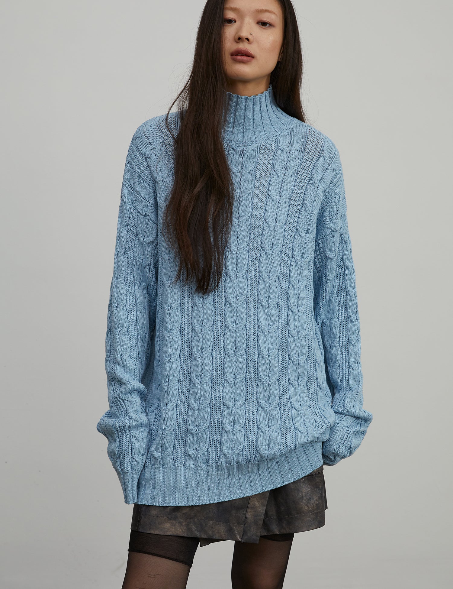 Warm family Jacquard Loose Straight Turtleneck Knit Sweater