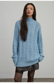 Warm family Jacquard Loose Straight Turtleneck Knit Sweater