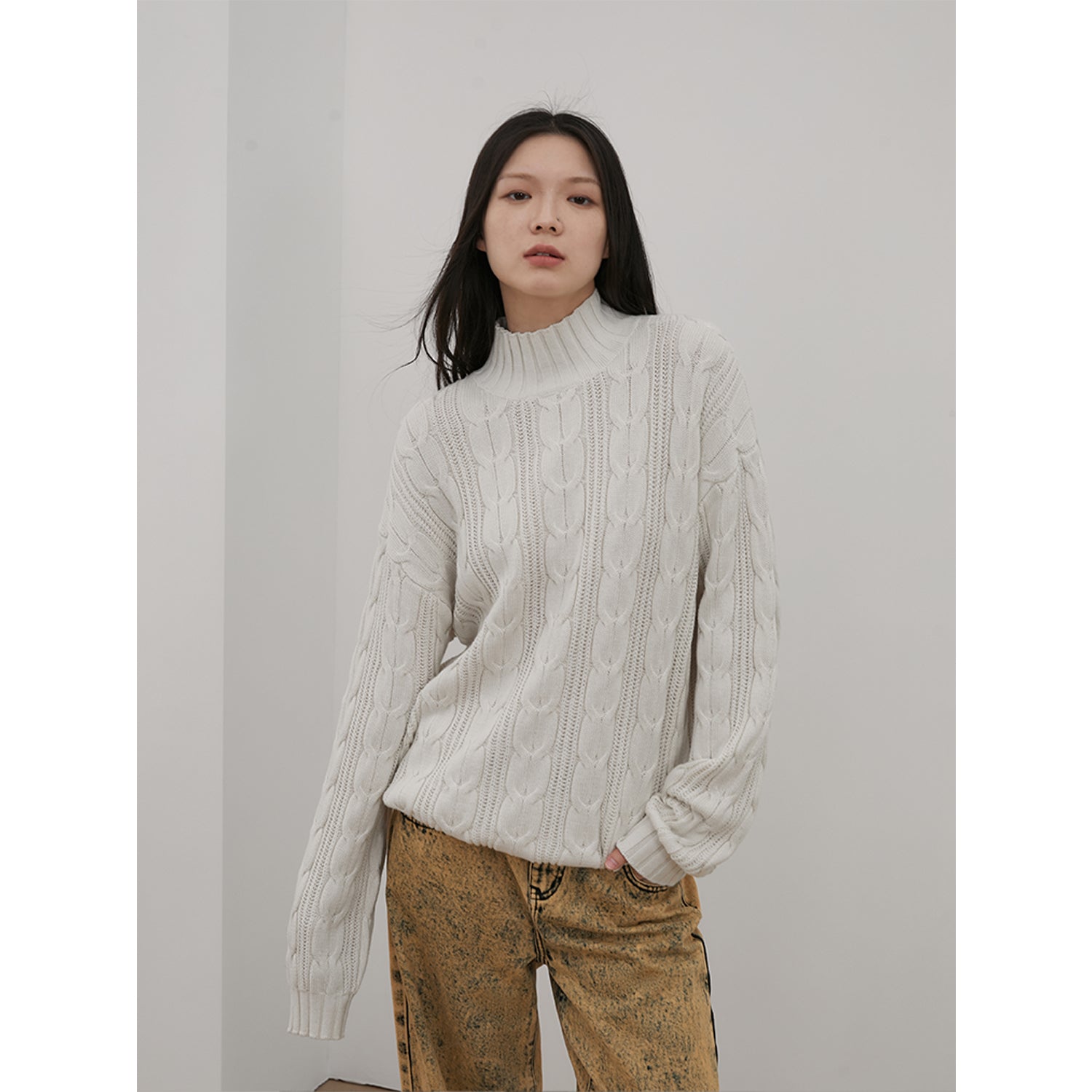 Women’s Merino Wool Twisted Oversized Sweaters Turtleneck Long Sleeve Top，“Autumn Moon Star Sea”