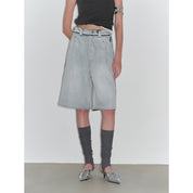 “Unruly Sonata” Neutral Style Loose Feeling Imported Washed Mid Rise Bumped Side Wide Leg Washed Denim Mid Pants