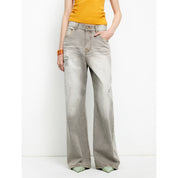 "Adolescent" Retro Street Style Heavy-Wash Low-Waist Straight-Leg Wide-Leg Versatile Light-Wash Jeans