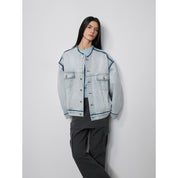 "Starry Sky Market" luxury brand classic washed cotton collarless raw edge denim jacket