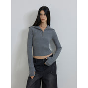 Merino wool stretch ribbed zip-up sweater "Fallen Leaf Street"