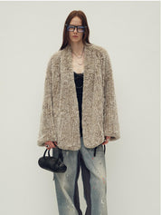 Loose-fitting two-tone gradient-dyed long woven Rex rabbit fur coat "Artistic Weaving"