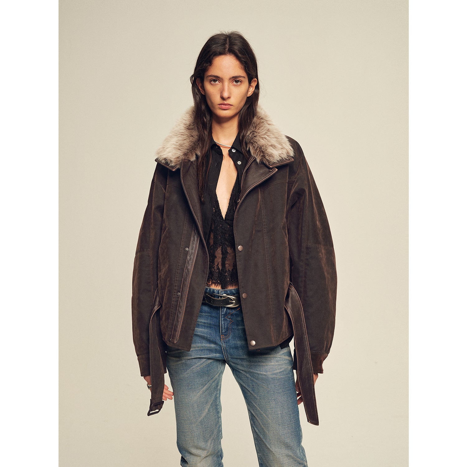 Firelady Fur Women's Goose Down Parka Coat with Detachable Toscana Shearling Fur Collar“Modern Traveler”