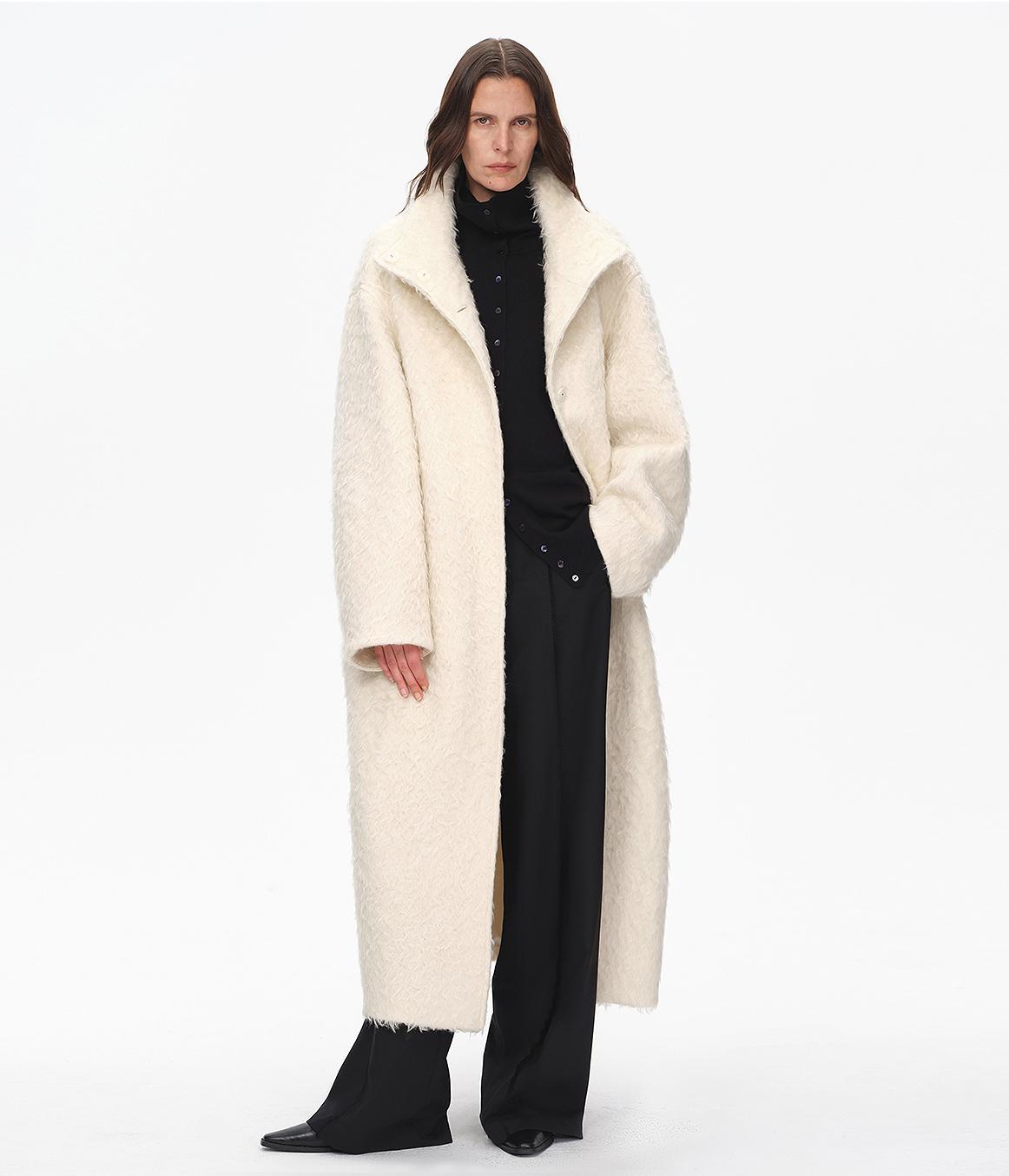 "Song of Snowland"Women's mohair wool stand collar coat autumn and winter loose woolen coat