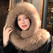 Fox Fur Hat Scarf Snow Hat Women Autumn Winter Warm High-end Double-sided Thickened Plush Earmuff Hat