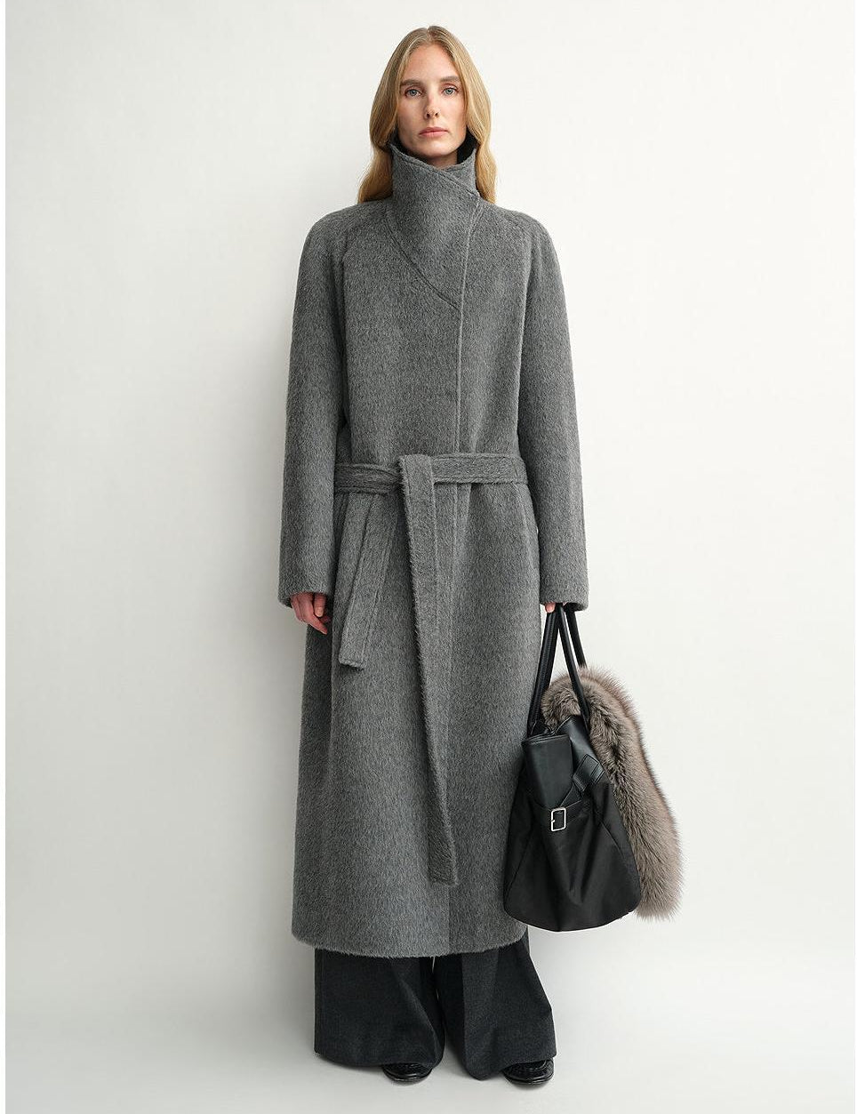 THE ARTM Women's Alpaca Wool Blend Coat - A-Line Lapel Long Coat "Architectural Grace"