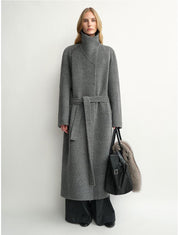THE ARTM Women's Alpaca Wool Blend Coat - A-Line Lapel Long Coat "Architectural Grace"