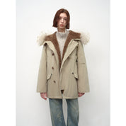 "Coastal Highway II" Hooded Raccoon Fur Collar 90% Duck Down Sheep Shearling Lined Down Parker