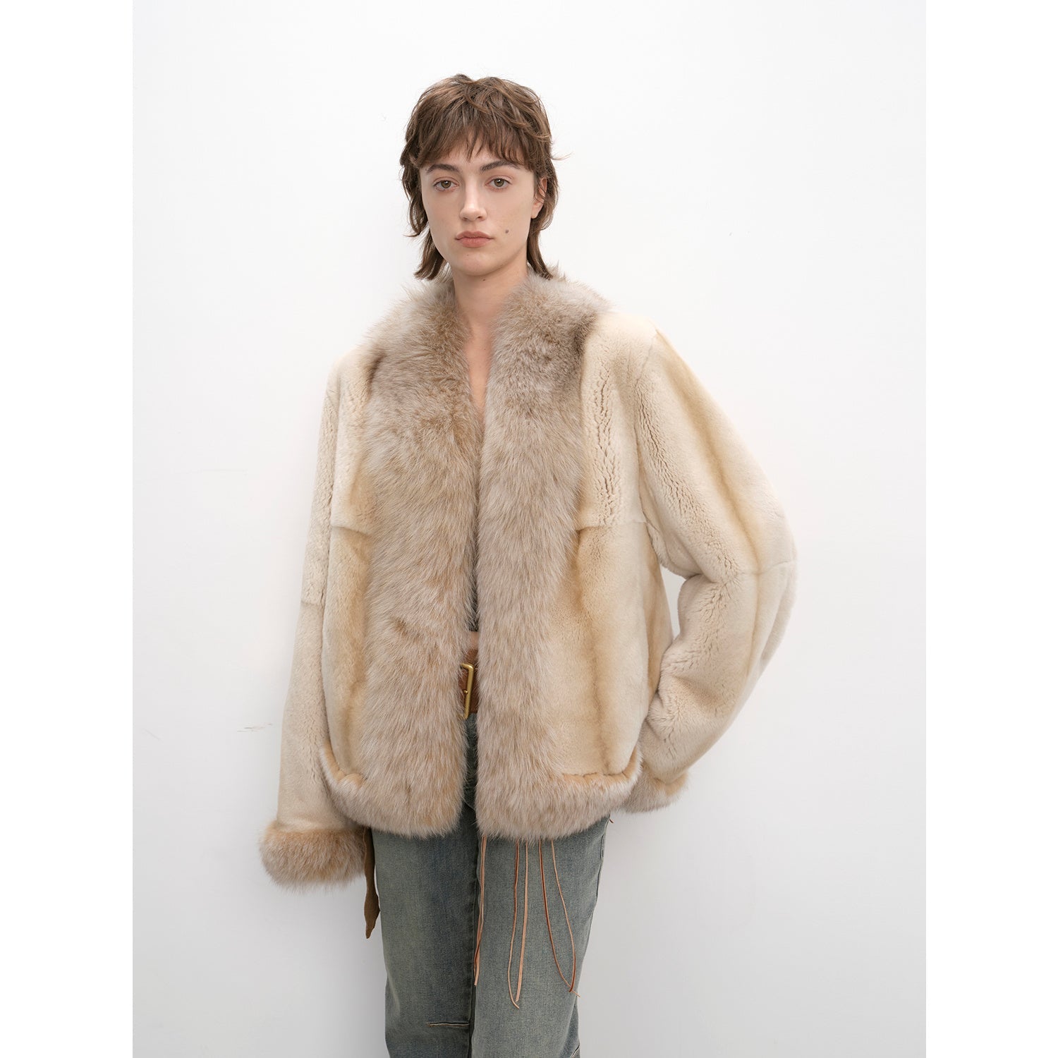 Fur Collar Iro Eirick Coat Paris Pictorial Vintage Two-tone Fox