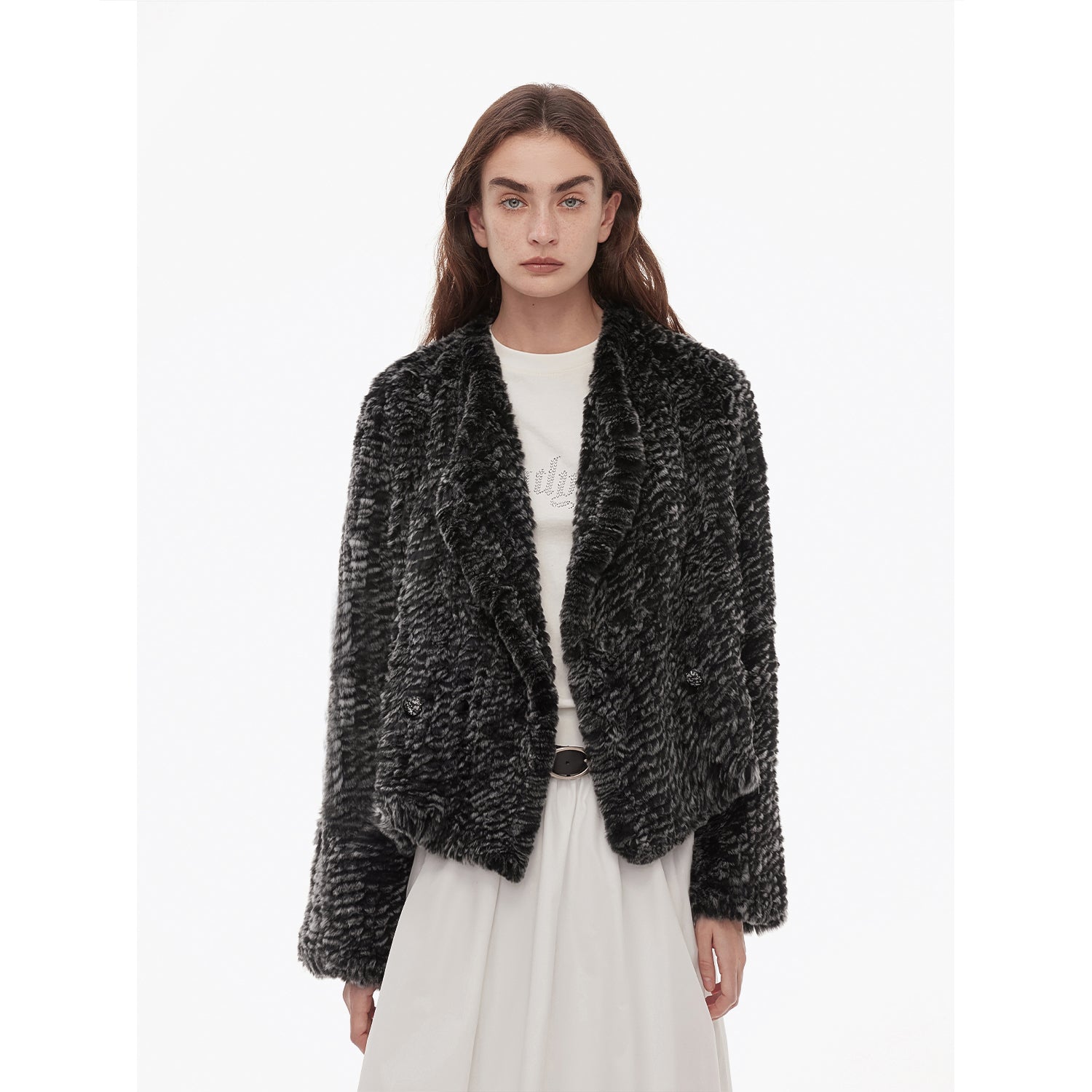 "Inspiration Glimpse" lapel double-breasted loose woven Rex rabbit fur coat for women in winter