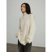 Warm family Jacquard Loose Straight Turtleneck Knit Sweater