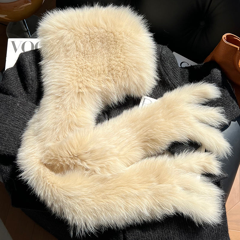 Fox Fur Hat Scarf Snow Hat Women Autumn Winter Warm High-end Double-sided Thickened Plush Earmuff Hat