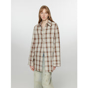 "Tea Grid" high-quality high-count cotton loose retro plaid shirt