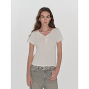 "Simple Advent" Fine Australian Wool Skin-Friendly Fit Henley Neck Tight T-Shirt